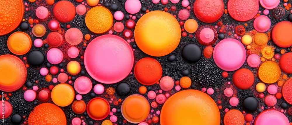 Aufkleber colorful abstract background with vivid circles and textures on dark surface