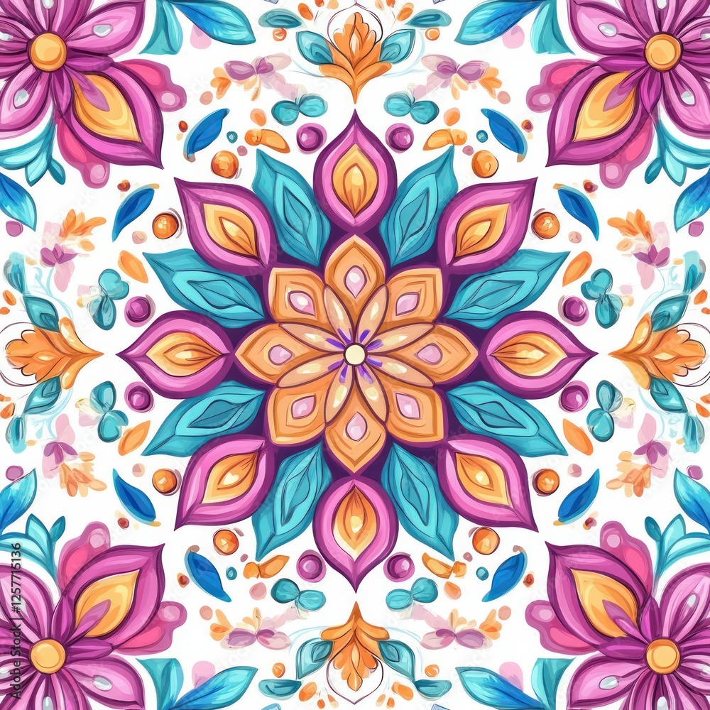 Poster colorful floral pattern with intricate design and vibrant decorative elements