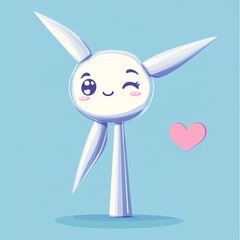 Cute Cartoon Style Character with Winking Expression and Heart on Sky Blue Background
