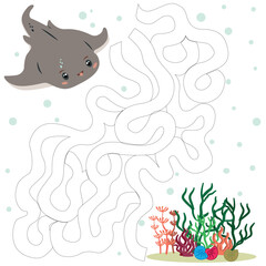 A vector picture with a maze. A children's puzzle game with sea creatures. 