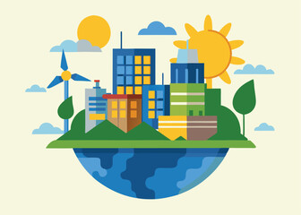Futuristic Green Energy: Wind & Solar Power for Earth Day eco nature future     