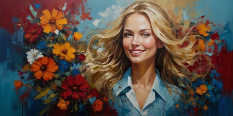 Expressive oil painting of diverse professional women standing together with confidence and joy, celebrating empowerment, unity, and success for International Women’s Day, 8 March.