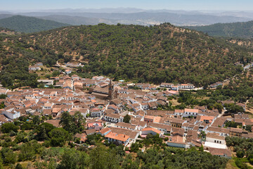 Fototapeta premium Picturesque andalusian village of Alajar from Arias Montano viewpoint. Huelva