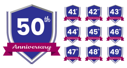 41st, 42nd, 43rd, 44th, 45th, 46th, 47th, 48th, 49th, 50th Anniversary. Anniversary sign collection isolated on white background. Vector illustration EPS 10 File.