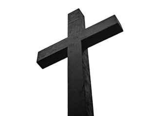 bold black cross silhouette stands tall against transparency background, symbolizing faith and spirituality. Its minimalistic design evokes sense of calm and reflection