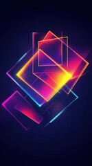 Fototapeta premium Abstract geometric shapes with vibrant neon colors, modern artistic style, isolated with a dark gradient background for creative and futuristic focus.