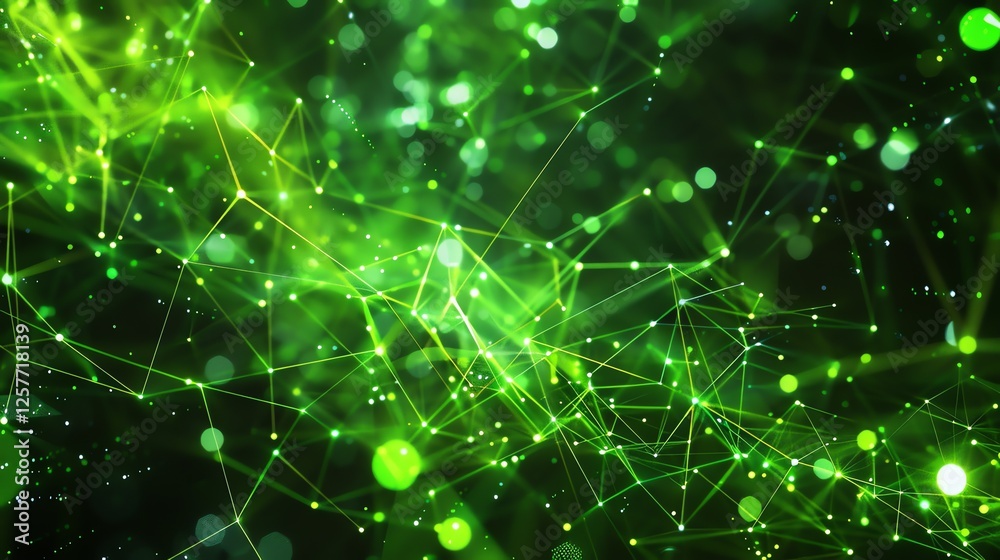 Wall mural glowing green neural network. artificial intelligence concept. 3d rendering.