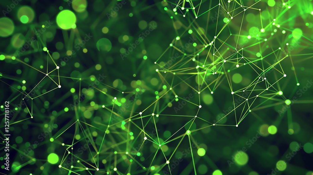 Wall mural elegant green abstract background with plexus elements.