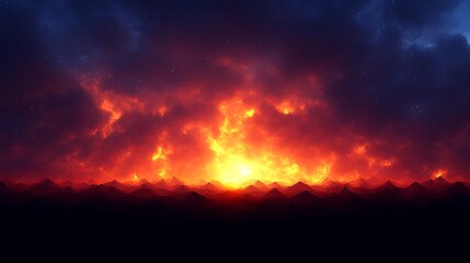 Fototapeta premium Fiery Sunset Over Silhouetted Mountain Range