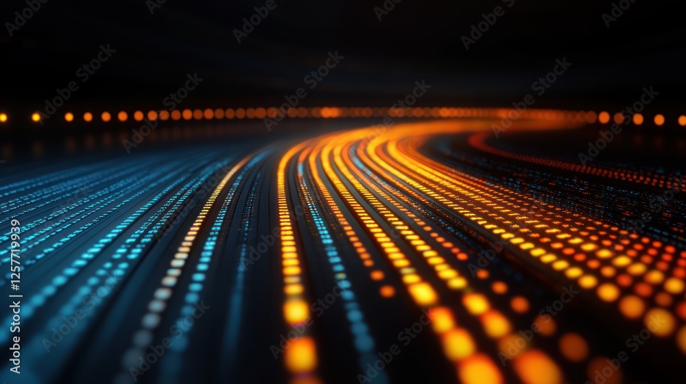 Poster Abstract Flow of Light Trails in Motion with Blue and Orange Color Patterns