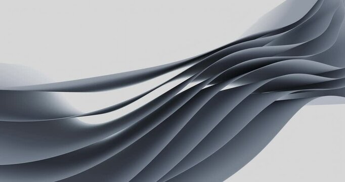 Animation of fluid, layered waves moving in an irregular pattern. The monochrome abstract design creates a modern, elegant, and futuristic visual perfect for backgrounds, branding. CGI 3d render