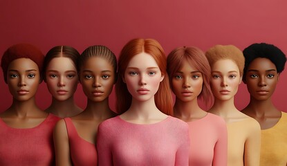 Fototapeta premium Diverse Mannequins Displaying Fashion Against a Pink Background