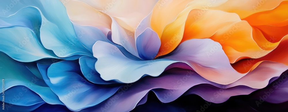 Poster vibrant abstract art with smooth colorful waves in soft pastel shades