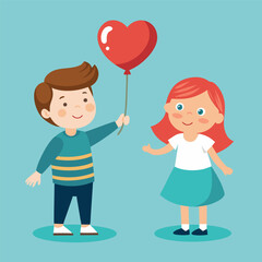 Children Holding a Heart-Shaped Balloon, Symbolizing Love and Care