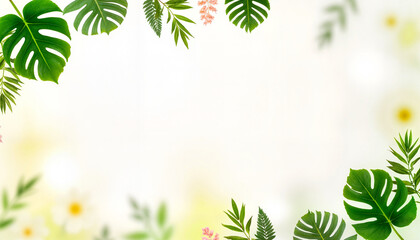 Obraz premium Tropical wedding border with palm leaves, sunny romantic atmosphere