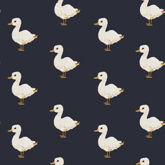 Seamless Pattern with Cute White Ducks