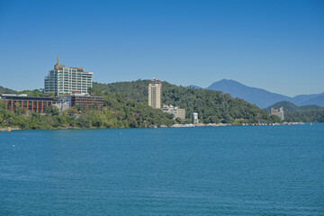 Obraz premium Ortschaft Shuishe, westlicher Teil des Sonne-Mond-See, Yuchi Township, Nantou County, Taiwan