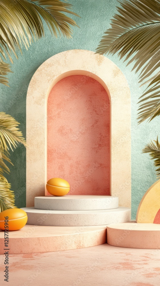 Aufkleber colorful minimalist abstract background with arched shape and tropical elements