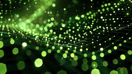 Elegant green background with glowing particles.