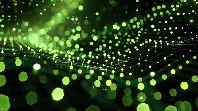 Elegant green background with glowing particles.