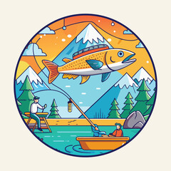 Vintage fishing logo Vector Images