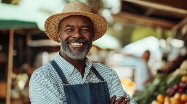Smiling Market Vendor - A Portrait of Joy