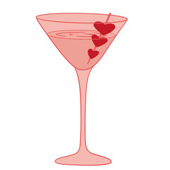 Red martini cocktail with heart shaped olives
