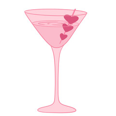 Pink martini cocktail with heart shaped olives