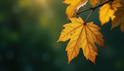 Obraz premium Ornate gold leaf hangs delicately from a tree branch , image, detail