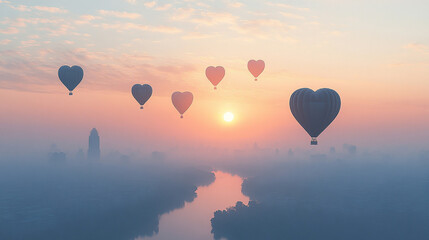 Fototapeta premium heart shaped valentine air balloon