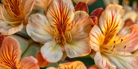 Close-up of cocok botol flowers showcasing their delicate orange and yellow petals with soft focus on the intricate details of the flower's center and surrounding foliage