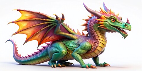 Obraz premium Adorable 3D Rendered Cute Dragon, Isolated on White Background, Fantasy Creature, Architectural Photography Style