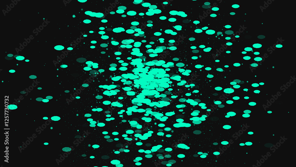 Poster colored different circles. green abstract background. bokeh or round defocused particles .