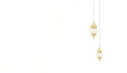 Elegant Golden Ramadan Lanterns Hanging on White Background for Festive Design