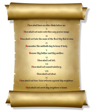 Decalogue, the 10 Commandments on parchment
