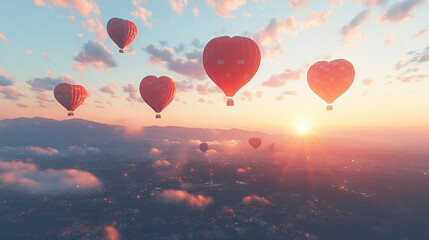 Fototapeta premium heart shaped valentine air balloon