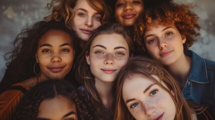 Obraz premium Backgrounds with smiling girls of different nationalities are suitable for advertising educational programmes, social projects, as well as for blogs about cultural diversity and friendship.