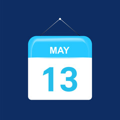 13th May daily calendar icon template. May 13 day calendar design. Single day calendar in vector illustration flat style.