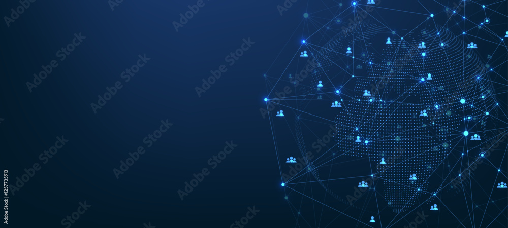 Poster Social network communication concept. Global network connection abstract background. Deep web vector. Horizontal header web banner. Internet technology. Business. Science