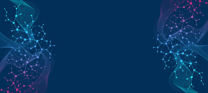 Molecular abstract structure and genetic engineering DNA. Healthcare and medicine background concept. Scientific research background. Wave flow. Innovation pattern. Vector illustration.