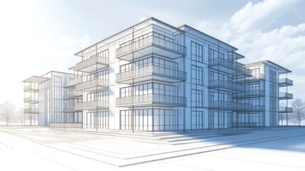 Modern apartment building architectural design, sunny day