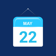 22th May daily calendar icon template. May 22 day calendar design. Single day calendar in vector illustration flat style.