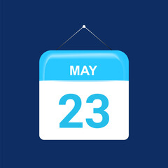 23th May daily calendar icon template. May 23 day calendar design. Single day calendar in vector illustration flat style.