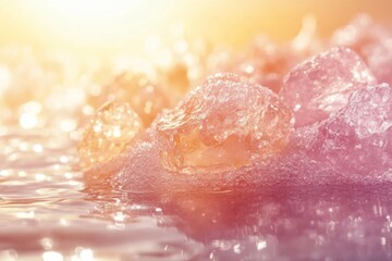 Fototapeta premium Translucent pink rock sugar crystals with a sparkling light reflection