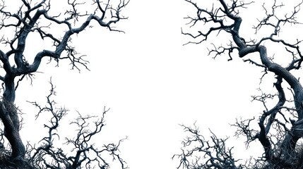 Dead trees frame, white background, design element