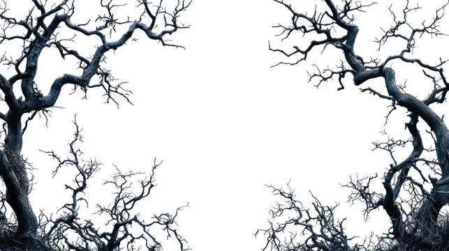 Dead trees frame, white background, design element