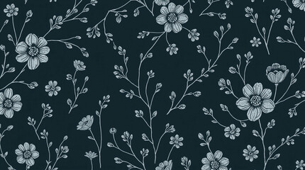 Disturbing Floral Pattern with Eerie Vibes in a Dark Blue Palette