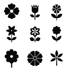 Flowers icon set. Flowers in flat style design. Various flower plant nature collection. Vector illustration.
