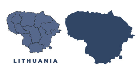 Lithuania flat and outline vector map set