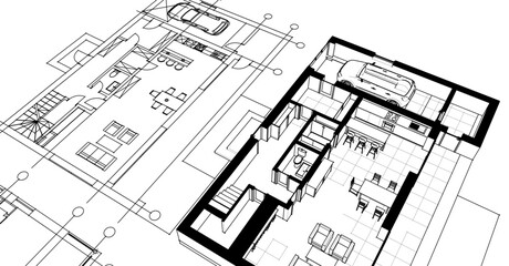 Fototapeta premium house sketch plan 3d illustration